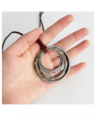 Handmade Bronze Color Multiple Ring Pendant Necklace Boho Style Long Leather Rope Sweater Necklace for Women AN013-5 LOOPS $8...