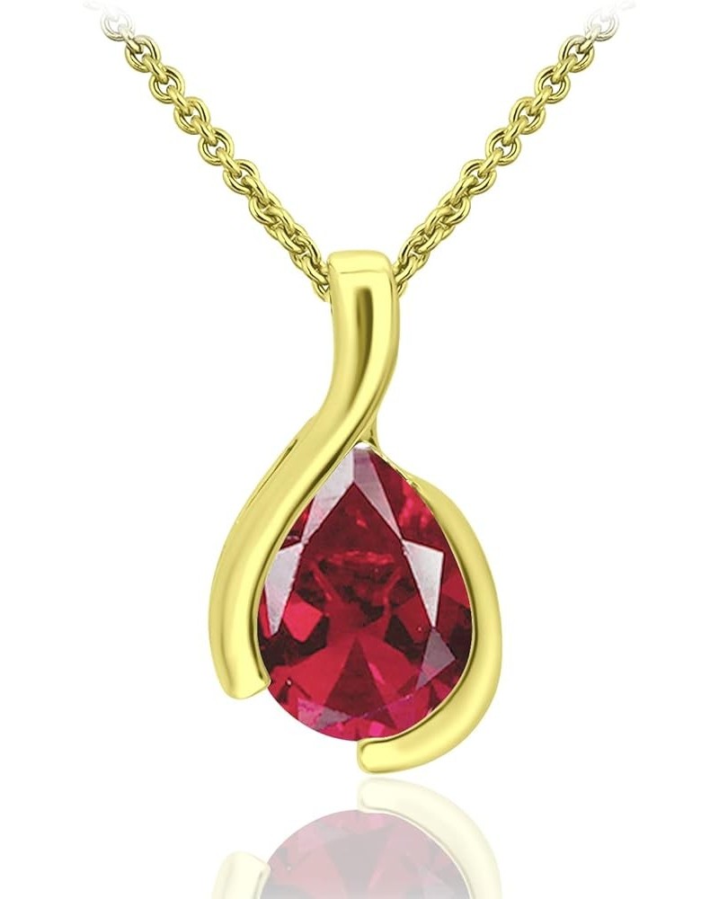 Pear Shape Teardrop Natural Gemstones Pendant Necklace -Red Garnet 9x7mm Pear Shape with Sterling Silver necklace 18 Inch - N...