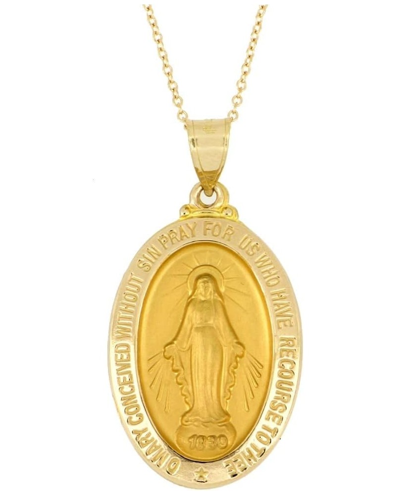 14k Yellow Gold and White Gold Polished Miraculous Virgin Mary Double Sided Oval Pendant Medal Necklaces Yellow $100.80 Neckl...