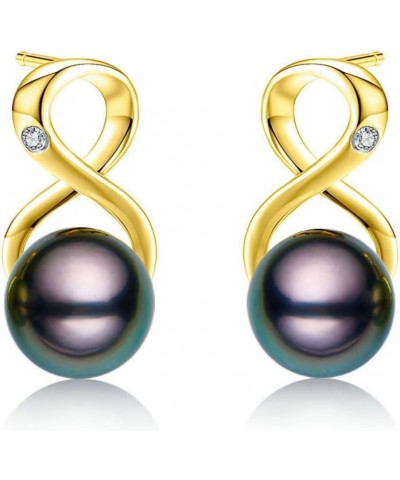 Infinity Earrings AAA Top Grade Genuine Tahitian Black Pearl 8-9mm 18K Gold Plated 925 Sterling Silver – Birthday Anniversary...