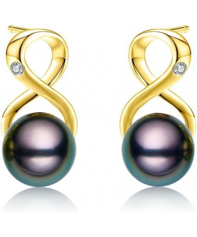 Infinity Earrings AAA Top Grade Genuine Tahitian Black Pearl 8-9mm 18K Gold Plated 925 Sterling Silver – Birthday Anniversary...