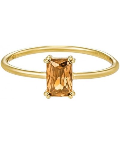 Emerald Cut 18K Gold Band Baguette Solitaire Pink Blue Black Dainty Colorful Rings for Women 8 06-Citrine $17.19 Rings