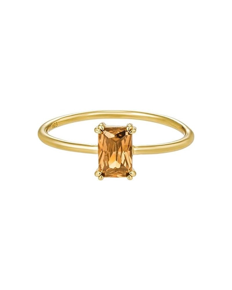 Emerald Cut 18K Gold Band Baguette Solitaire Pink Blue Black Dainty Colorful Rings for Women 8 06-Citrine $17.19 Rings