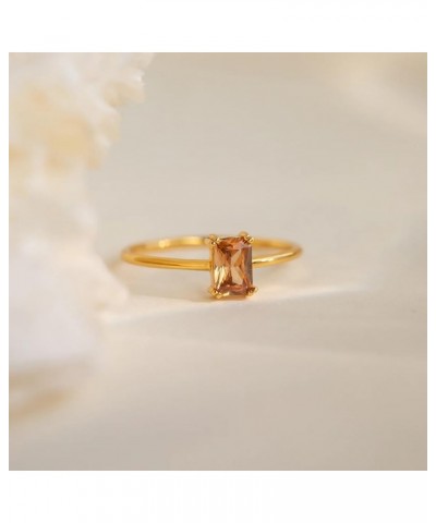 Emerald Cut 18K Gold Band Baguette Solitaire Pink Blue Black Dainty Colorful Rings for Women 8 06-Citrine $17.19 Rings