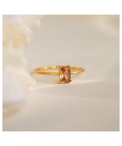 Emerald Cut 18K Gold Band Baguette Solitaire Pink Blue Black Dainty Colorful Rings for Women 8 06-Citrine $17.19 Rings