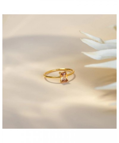 Emerald Cut 18K Gold Band Baguette Solitaire Pink Blue Black Dainty Colorful Rings for Women 8 06-Citrine $17.19 Rings