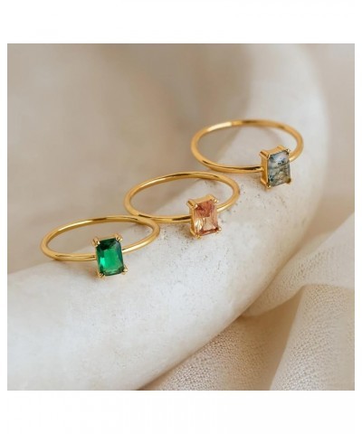 Emerald Cut 18K Gold Band Baguette Solitaire Pink Blue Black Dainty Colorful Rings for Women 8 06-Citrine $17.19 Rings