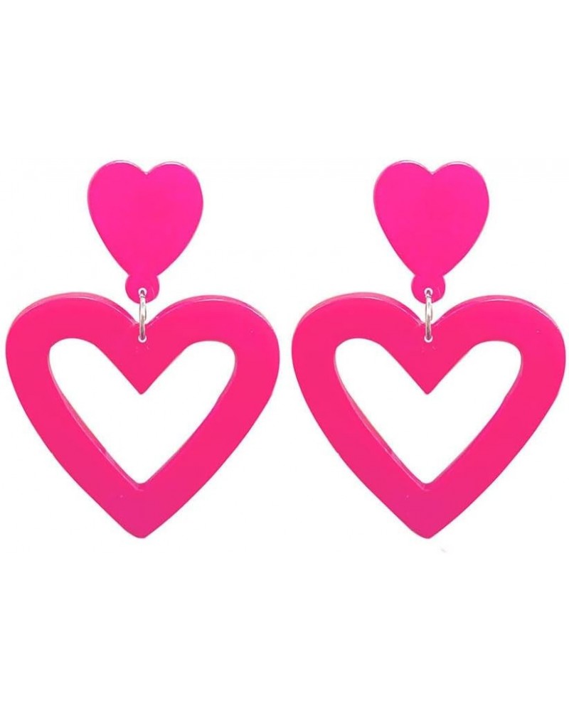 Double Heart Earrings Dangling Love Heart Drop Earrings For Women Hot Pink Earrings Pearl Heart Earrings rose red $6.59 Earrings