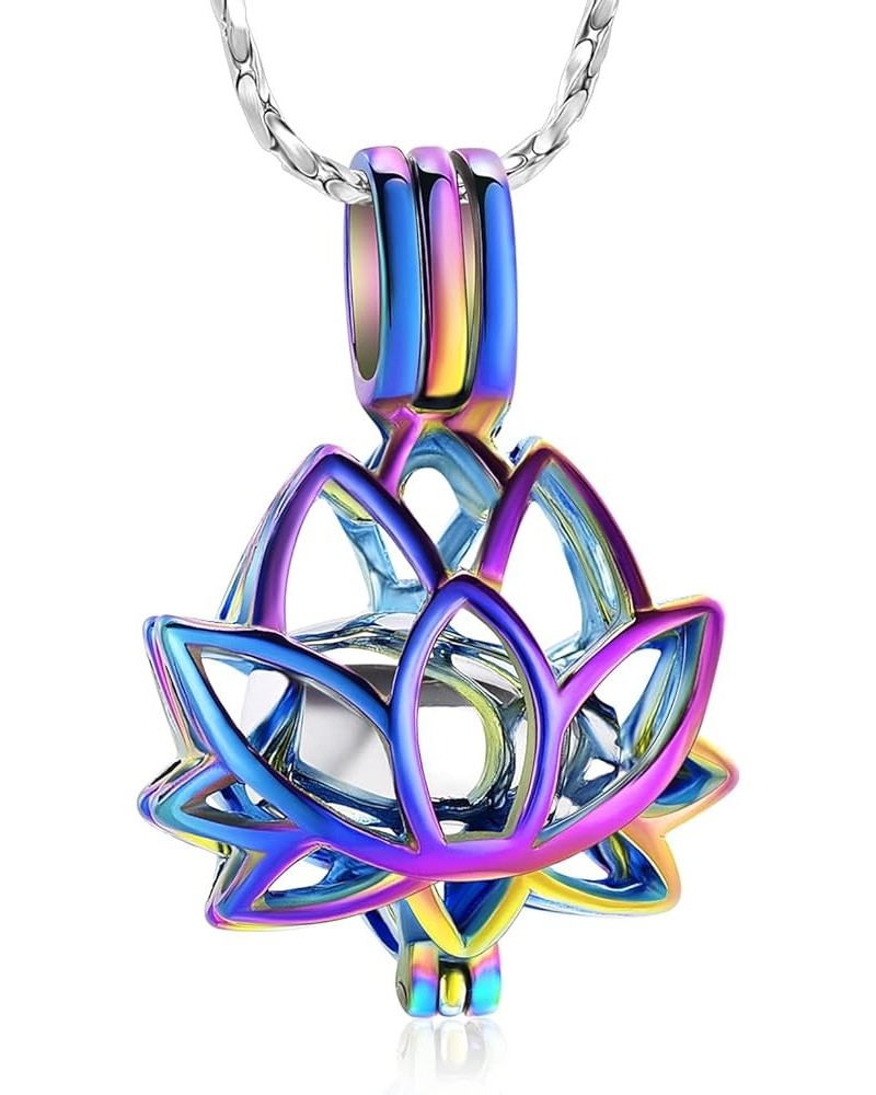 Cremation Jewelry for Ashes - Lotus Flower Ashes Pendant Necklace with Mini Keepsake Urn Memorial Ash Jewelry Rainbow $10.11 ...