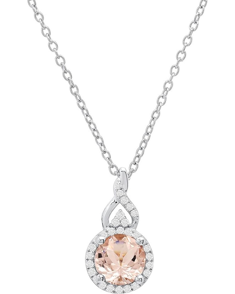 Round White Diamond & Gemstone Ladies Pendant (Silver Chain Included), Available in Various Gemstones & Metal 10K/14K/18K Gol...