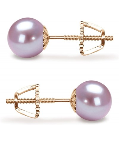 Lavender Cultured Pearl Earrings Stud AAA 5-10mm Freshwater Cultured Pearls Earrings Gold Plated Settings - 7.0 Millimeters Y...