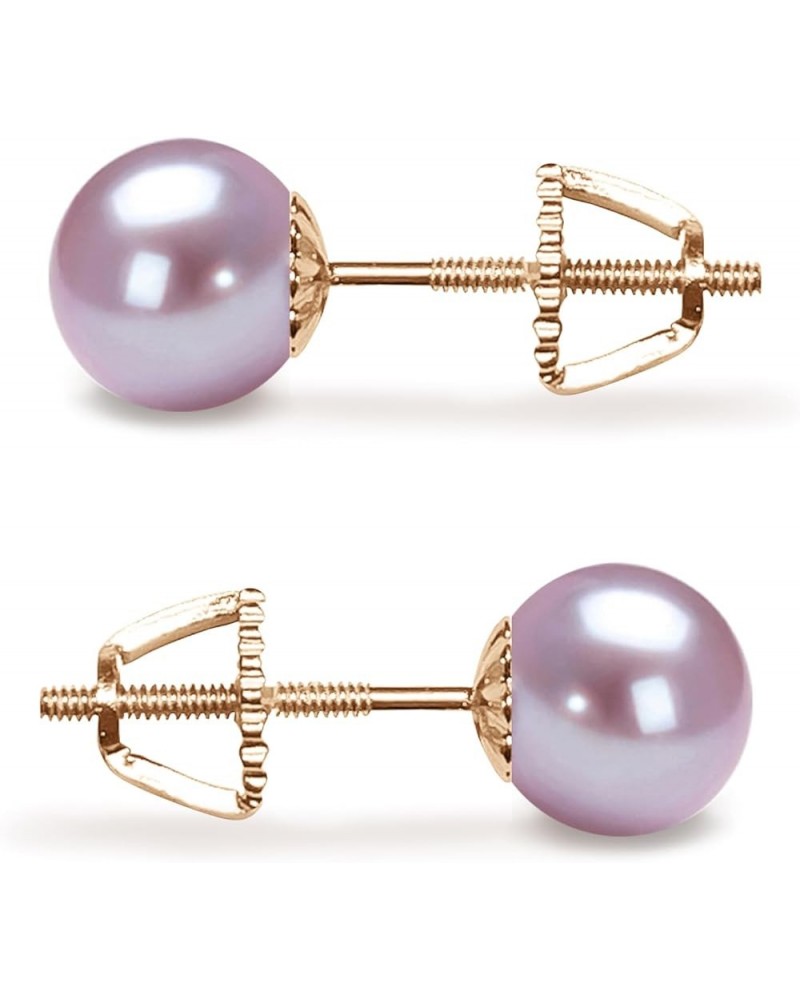 Lavender Cultured Pearl Earrings Stud AAA 5-10mm Freshwater Cultured Pearls Earrings Gold Plated Settings - 7.0 Millimeters Y...