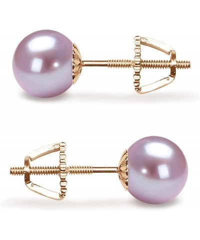 Lavender Cultured Pearl Earrings Stud AAA 5-10mm Freshwater Cultured Pearls Earrings Gold Plated Settings - 7.0 Millimeters Y...