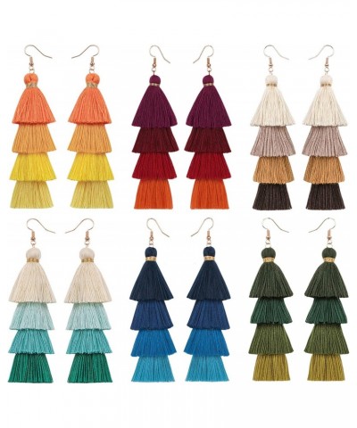 6 Pairs Colorful Tassel Earrings Long Layered Dangle Earrings Bohemian Drop Earrings $11.59 Earrings