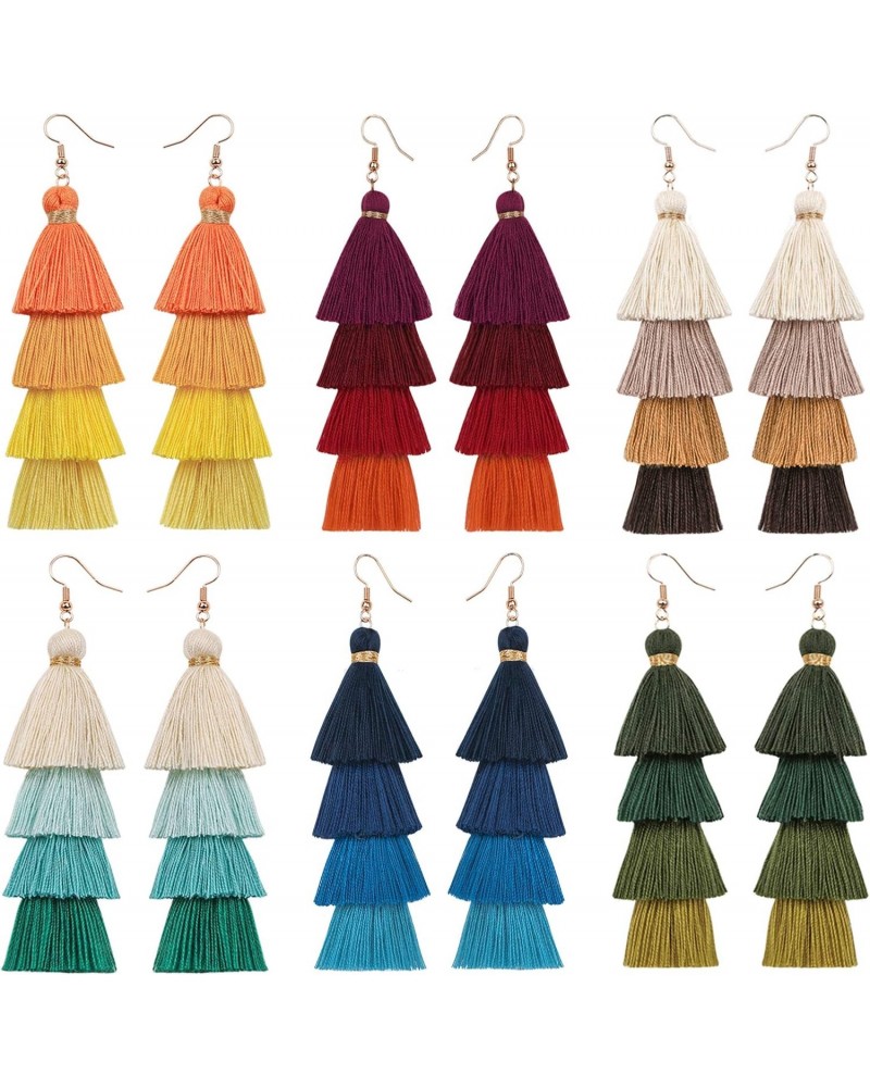 6 Pairs Colorful Tassel Earrings Long Layered Dangle Earrings Bohemian Drop Earrings $11.59 Earrings