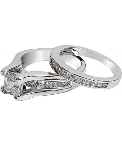 His and Hers Stainless Steel Princess Wedding Ring Set and Zirconia Wedding Band Women's Size 08 Men's 06mm Size 05 $22.07 Sets