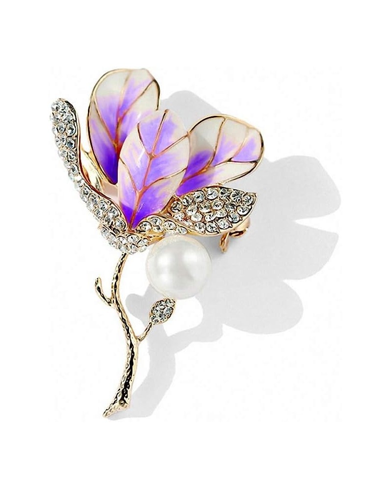 Tulip Flower Enamel Pin Broach Rhinestone Crystal Women Brooches Pins purple $9.89 Brooches & Pins