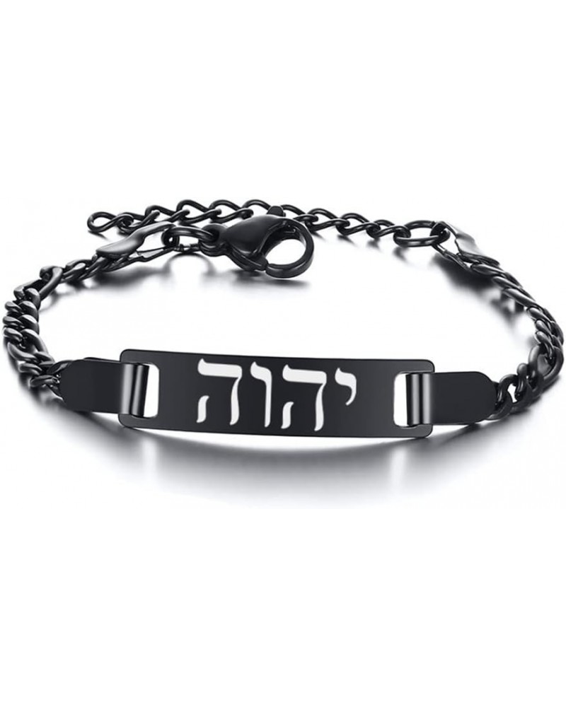 SHNIAN Hebrew Letter Bracelet Jewelry Personalized Engravable Stainless Steel Name Plate Identity ID Bar Curb Chain ID Bracel...