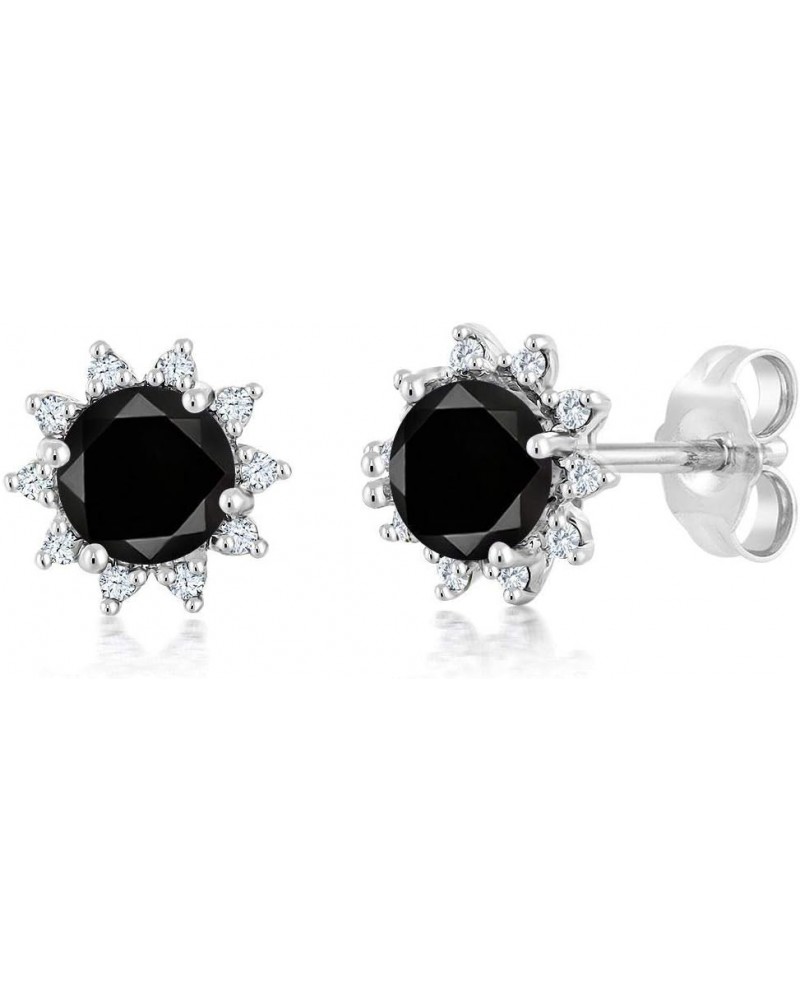 18K White Gold Round 4MM Gemstone Birthstone and White Diamond Stud Earrings For Women Black Diamond $107.10 Earrings