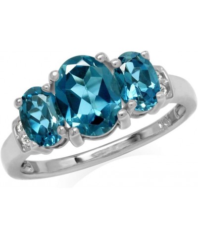 2.6ct. 3 Stone Genuine Oval Shape London Blue Topaz White Gold Plated 925 Sterling Silver Ring $22.95 Rings