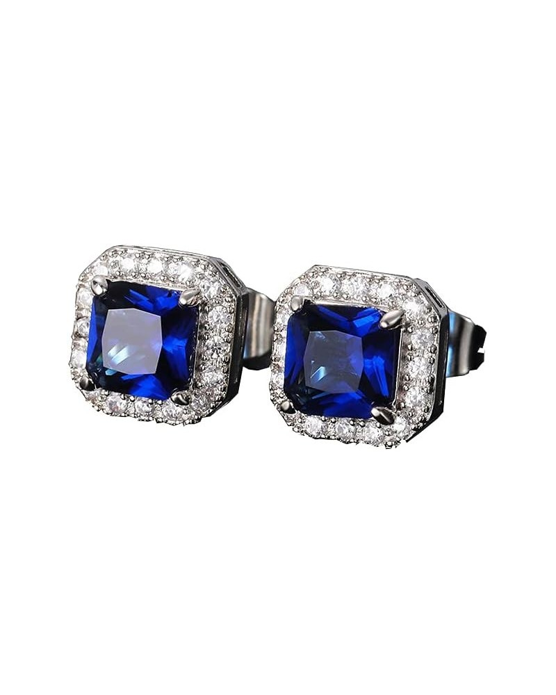 Stud Earrings Four Claw Zircon Inlaid with Small Zircons as Gifts for Women Girls Large-Blue Sapphire blue $5.60 Earrings