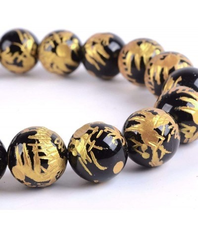 Gem Semi Precious Gemstone 10mm Round Beads Stretch Bracelet 7 Inch Unisex Black Agate Gold Dragon $9.66 Bracelets