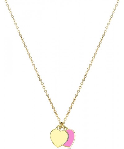 Gold Double Mini Heart Tag Pendant Necklace for Girls Women, Cute Heart Necklace Jewelry for Valentines Gifts Pink $11.00 Nec...