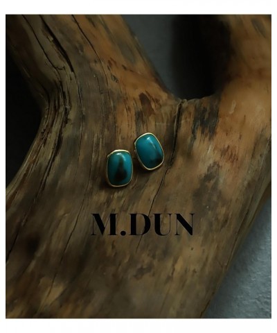 M.DUN- Round Edges Rectangle Shape Studs Earring. Abalone Amber Turquoise Resin Stone Design, 18k Real Gold Plated Bezel, Hyp...