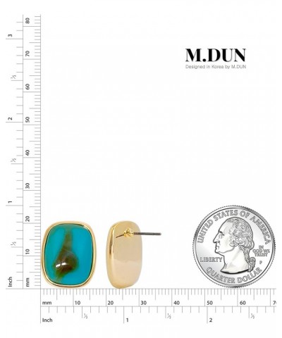 M.DUN- Round Edges Rectangle Shape Studs Earring. Abalone Amber Turquoise Resin Stone Design, 18k Real Gold Plated Bezel, Hyp...