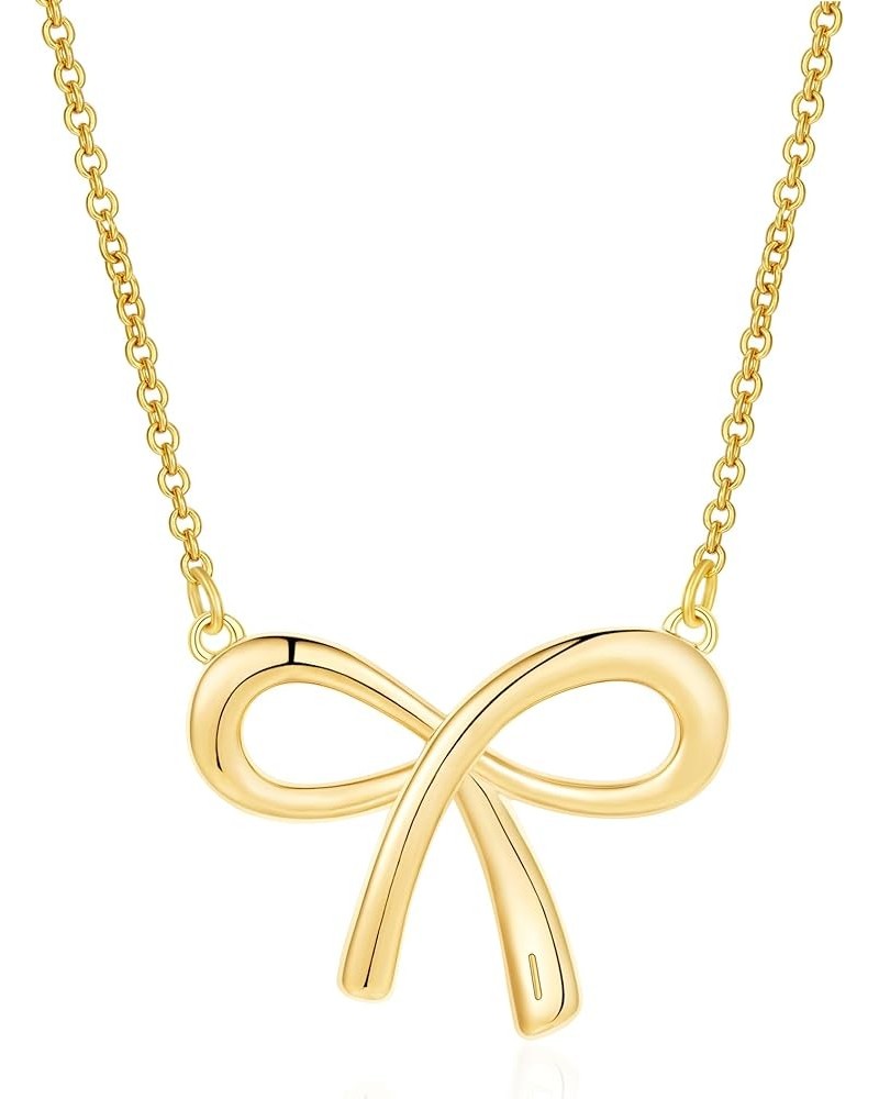 Gold Bow Necklace with Initial A-Z, 14K Gold Bow Tie Chain Jewelry for Women Girls I $8.99 Necklaces