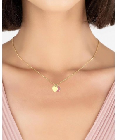 Gold Double Mini Heart Tag Pendant Necklace for Girls Women, Cute Heart Necklace Jewelry for Valentines Gifts Pink $11.00 Nec...