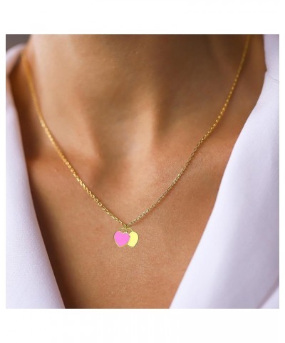 Gold Double Mini Heart Tag Pendant Necklace for Girls Women, Cute Heart Necklace Jewelry for Valentines Gifts Pink $11.00 Nec...