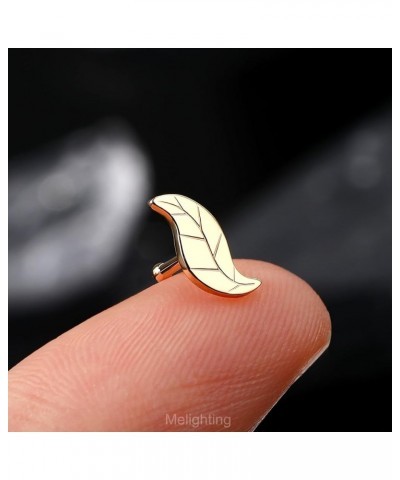 MeIighting 14K Solid Gold Leaf Nose Stud 20G Gold Nose Ring Gold Nose Piercing Jewelry for Women Real Gold Nose Screw for Wom...