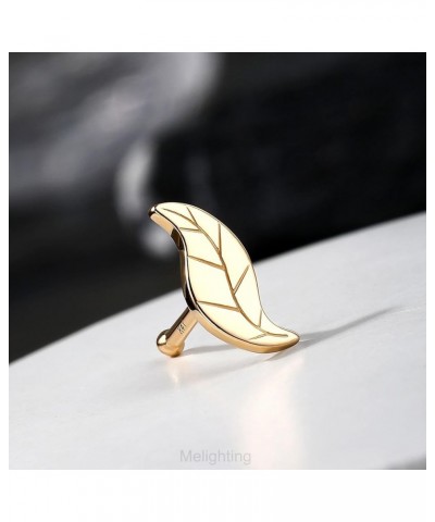 MeIighting 14K Solid Gold Leaf Nose Stud 20G Gold Nose Ring Gold Nose Piercing Jewelry for Women Real Gold Nose Screw for Wom...