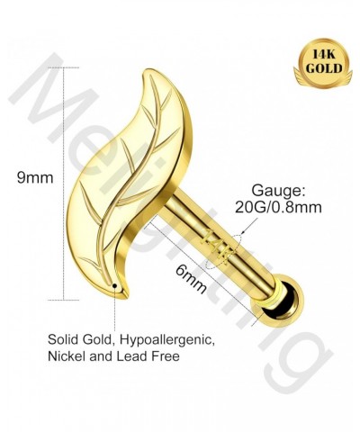 MeIighting 14K Solid Gold Leaf Nose Stud 20G Gold Nose Ring Gold Nose Piercing Jewelry for Women Real Gold Nose Screw for Wom...