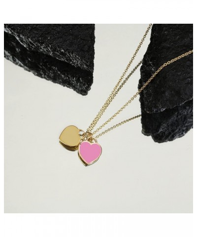 Gold Double Mini Heart Tag Pendant Necklace for Girls Women, Cute Heart Necklace Jewelry for Valentines Gifts Pink $11.00 Nec...