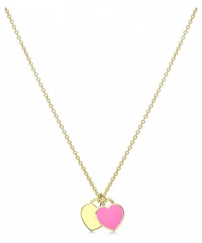 Gold Double Mini Heart Tag Pendant Necklace for Girls Women, Cute Heart Necklace Jewelry for Valentines Gifts Pink $11.00 Nec...