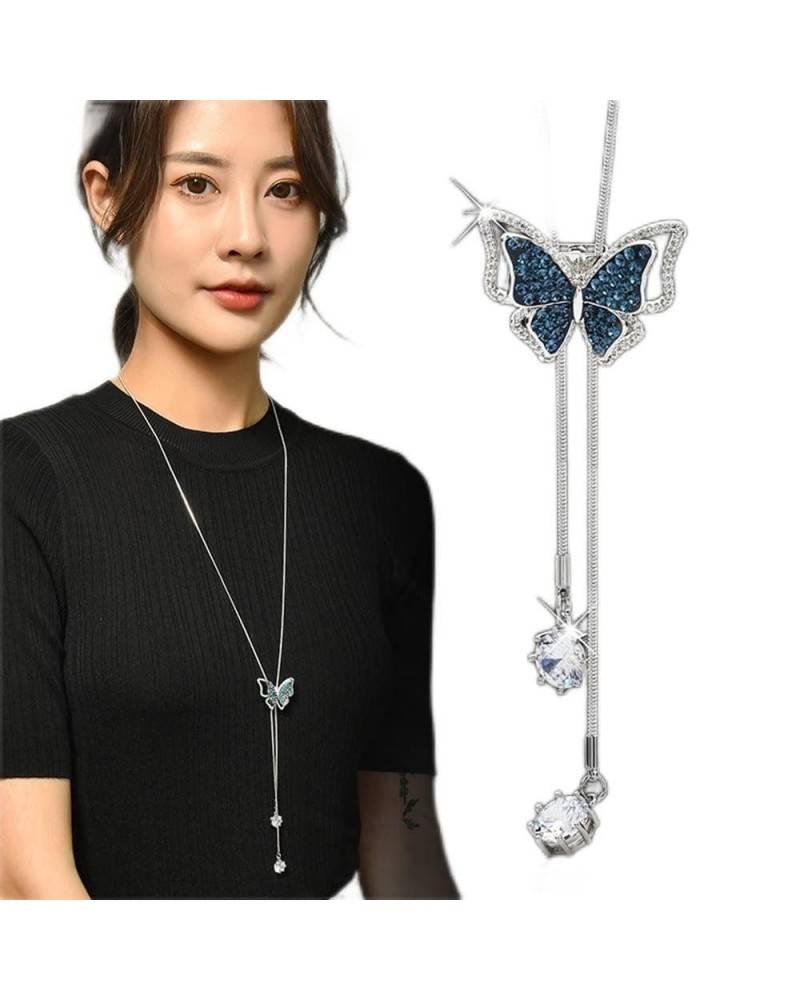 Butterfly Pendant Necklace for Women Long Sweater Chain Crystal Tassel Necklace Wedding Dressy Necklace Jewelry for Winter Ev...