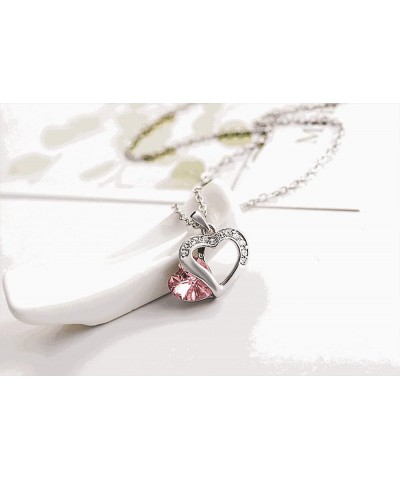 White Gold Plated Open Style Double Heart Swarovski Elements Crystal Pendant Necklace Stud Earrings Set Fashion Jewelry for W...