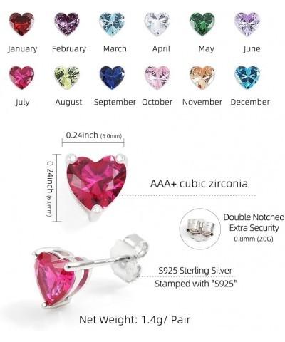 S925 Sterling Silver Birthstone Earrings Silver Heart Cubic Zirconia Earrings 0.8CT Birthstone Stud Earrings Birthstone Jewel...