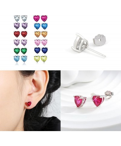 S925 Sterling Silver Birthstone Earrings Silver Heart Cubic Zirconia Earrings 0.8CT Birthstone Stud Earrings Birthstone Jewel...