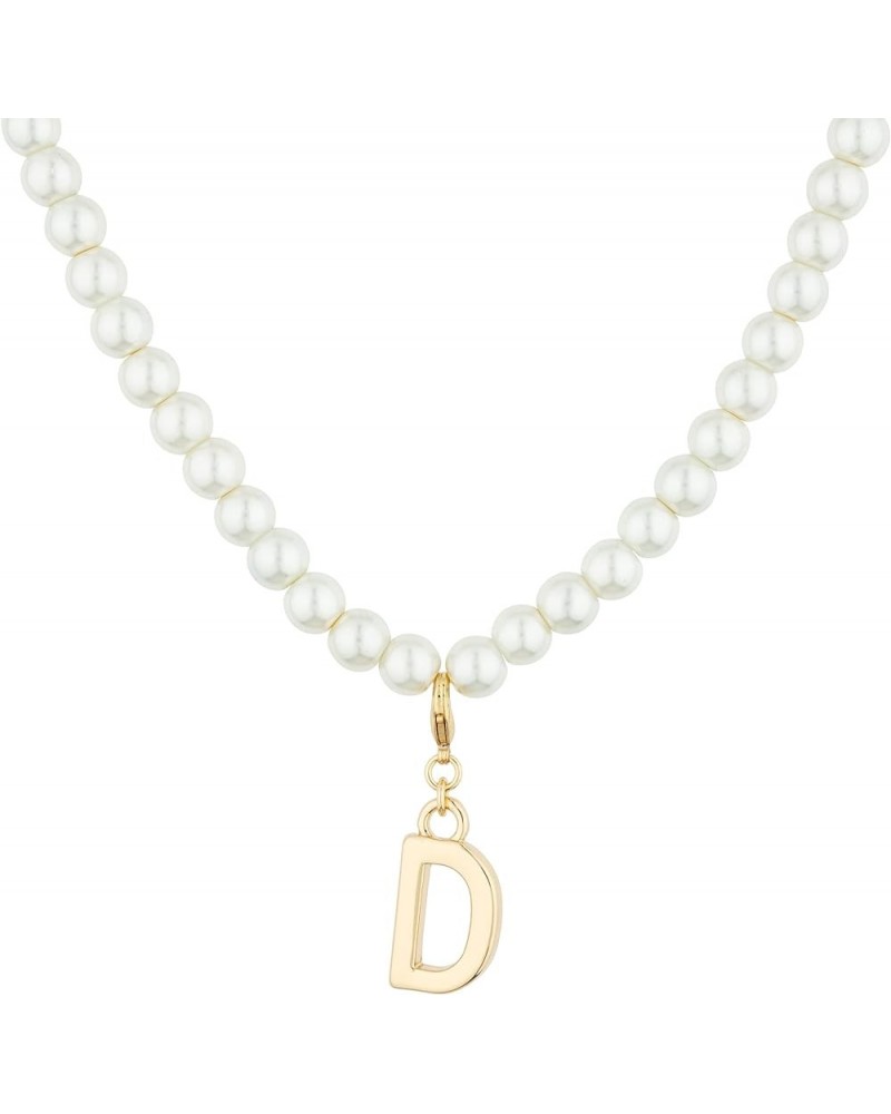 Dainty 18K Gold Plated Initial Pearls Chain Necklace for Women Girls, 16''+3.5'' Length 0.3'' Round Imitation Pearls Chain Pe...