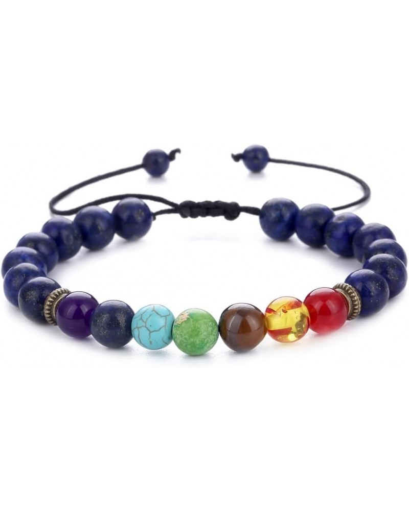 Beads Bracelet Adjustable Bracelet Braided Yoga Beads Bracelet 8mm Lava Rock 7 Chakras Diffuser Lapis lazul A $9.53 Bracelets