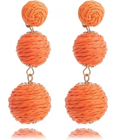 Bohemian Woven Rattan Straw Wicker Raffia Ball Drop Dangle Earring for Women Girl Teen Handmade Lightweight Statement Geometr...