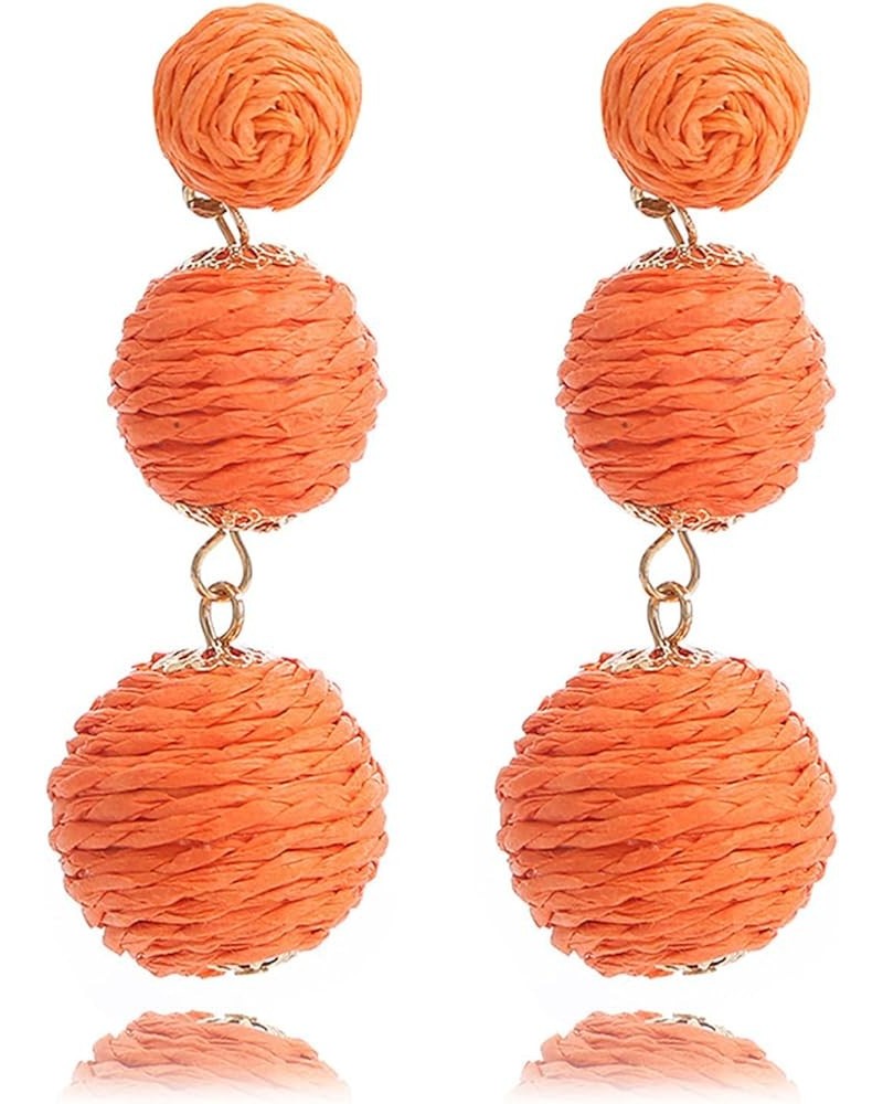 Bohemian Woven Rattan Straw Wicker Raffia Ball Drop Dangle Earring for Women Girl Teen Handmade Lightweight Statement Geometr...