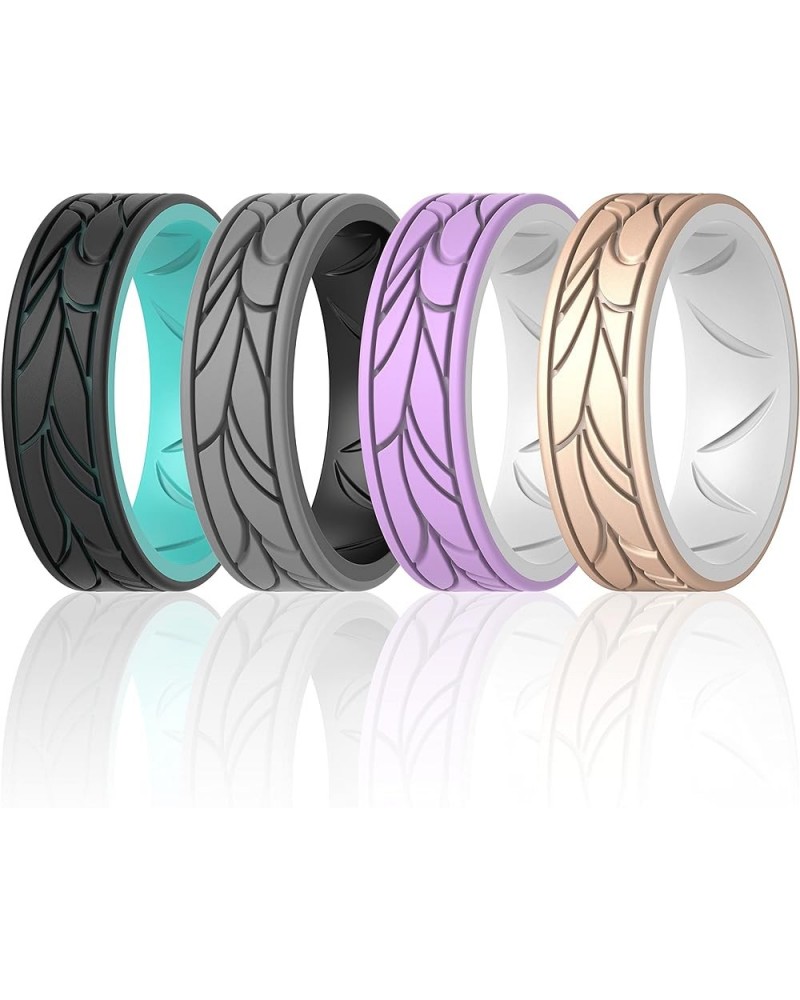 Silicone Bands for Women - Breathable Round Pattern Design 6.8mm Wide 1.8mm Thick Black-Grey A, White-Rose Gold B, White-Ligh...