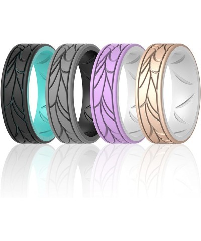 Silicone Bands for Women - Breathable Round Pattern Design 6.8mm Wide 1.8mm Thick Black-Grey A, White-Rose Gold B, White-Ligh...