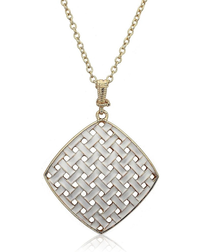 Country Chic Denim Woven Diamond Shape Pendant On Long Chain Necklace White Metal White, Gold Plated $11.09 Necklaces