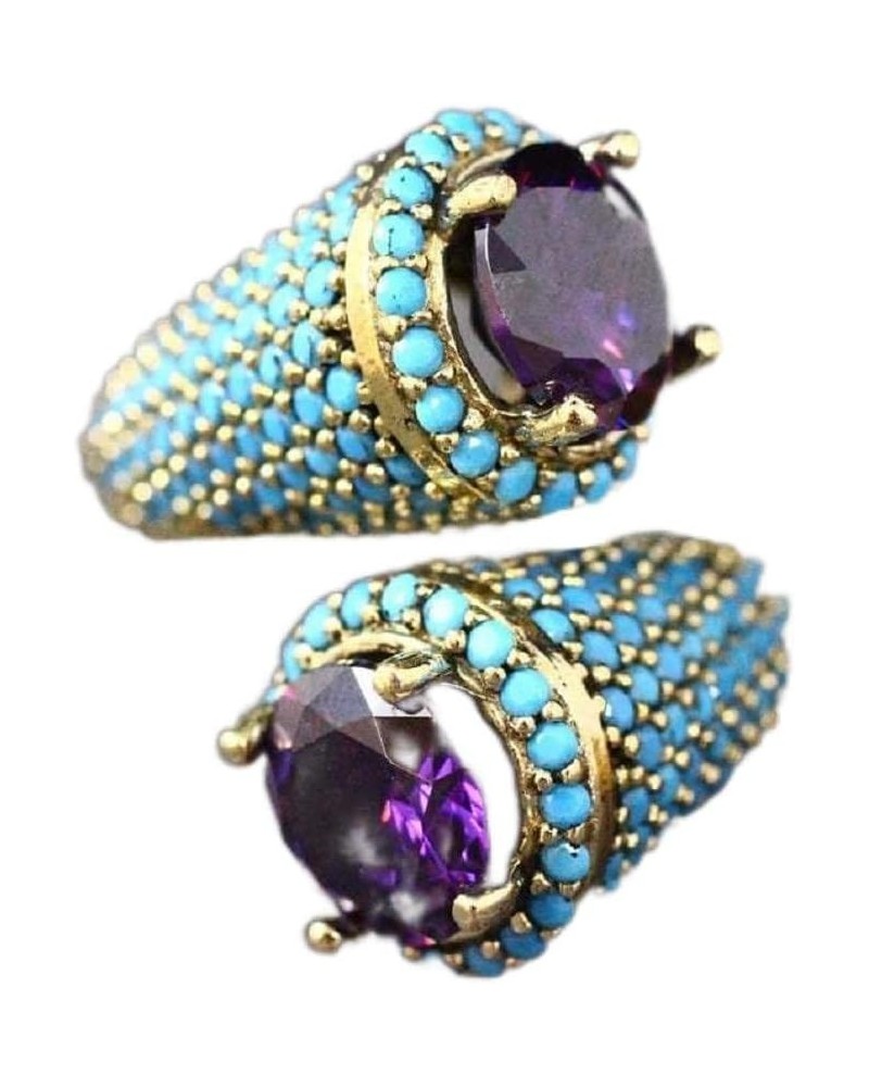 Charm Crystal Native Turquoise Gold Ring Pure Purple Crystal Boho African Faux Exotic Features Opening Unique Novel Design Tr...