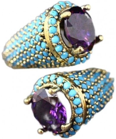 Charm Crystal Native Turquoise Gold Ring Pure Purple Crystal Boho African Faux Exotic Features Opening Unique Novel Design Tr...